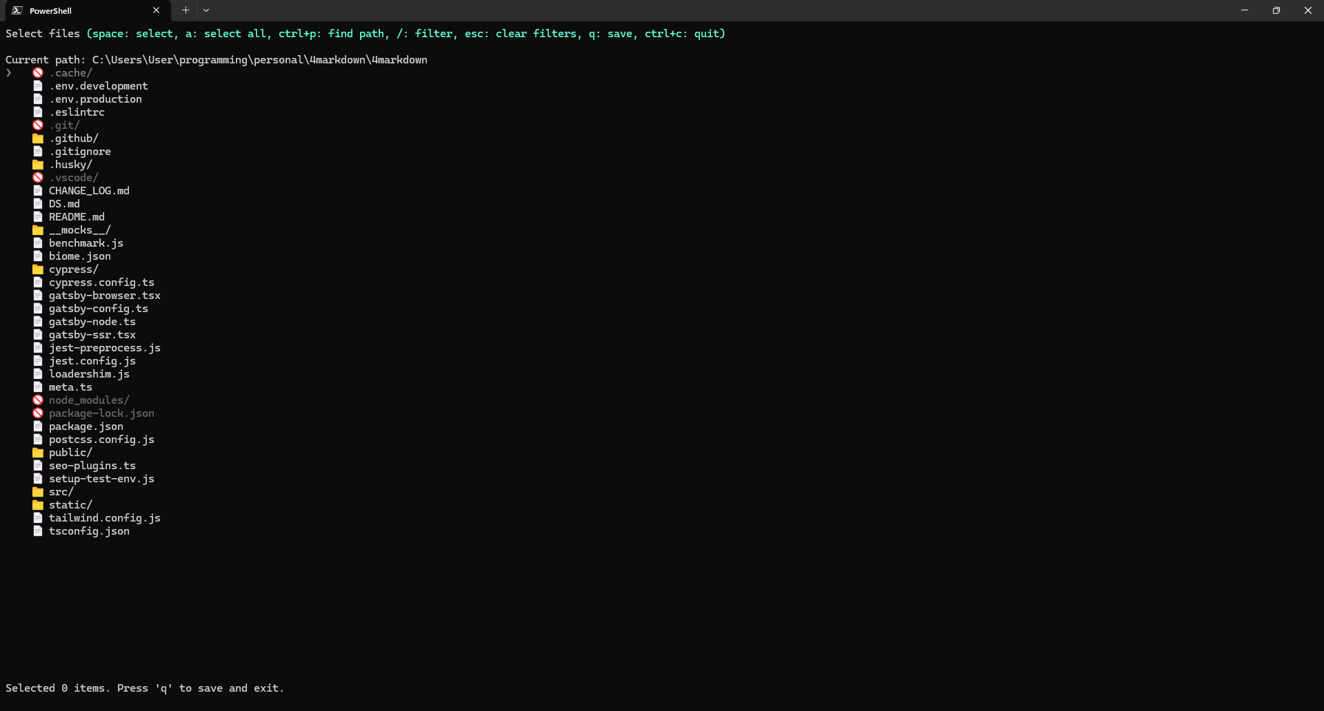 getctx CLI interface showing file selection